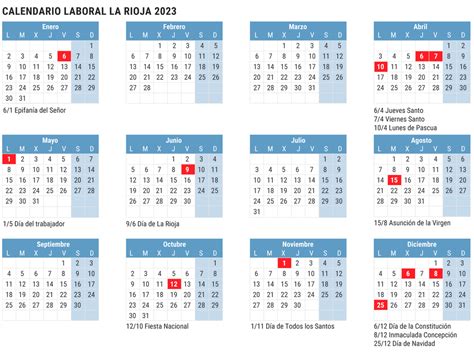 Calendario La Rioja 2023 ▷ Calendario Laboral LA RIOJA 2023 con Festivos